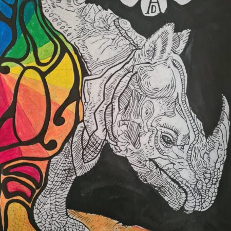 ACCUEIL 2023 10 16 rhinoceros bis lino dans cadre 42 x 52 c